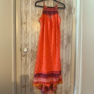 Maurices pink lace dress size large high low midi womens